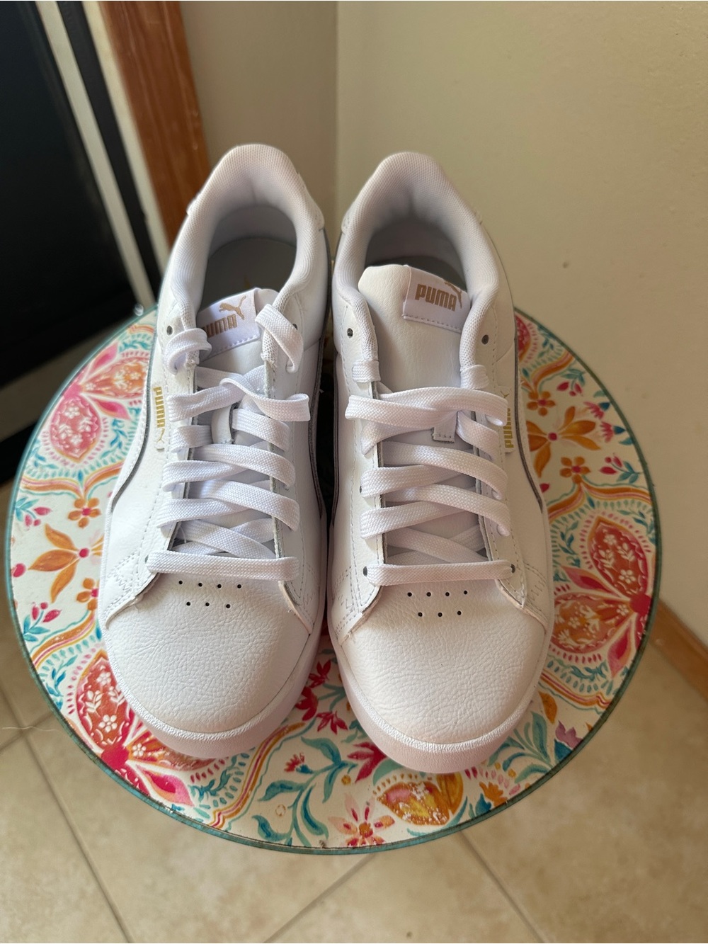 Puma White Leather Lace-Up Sneakers for Women